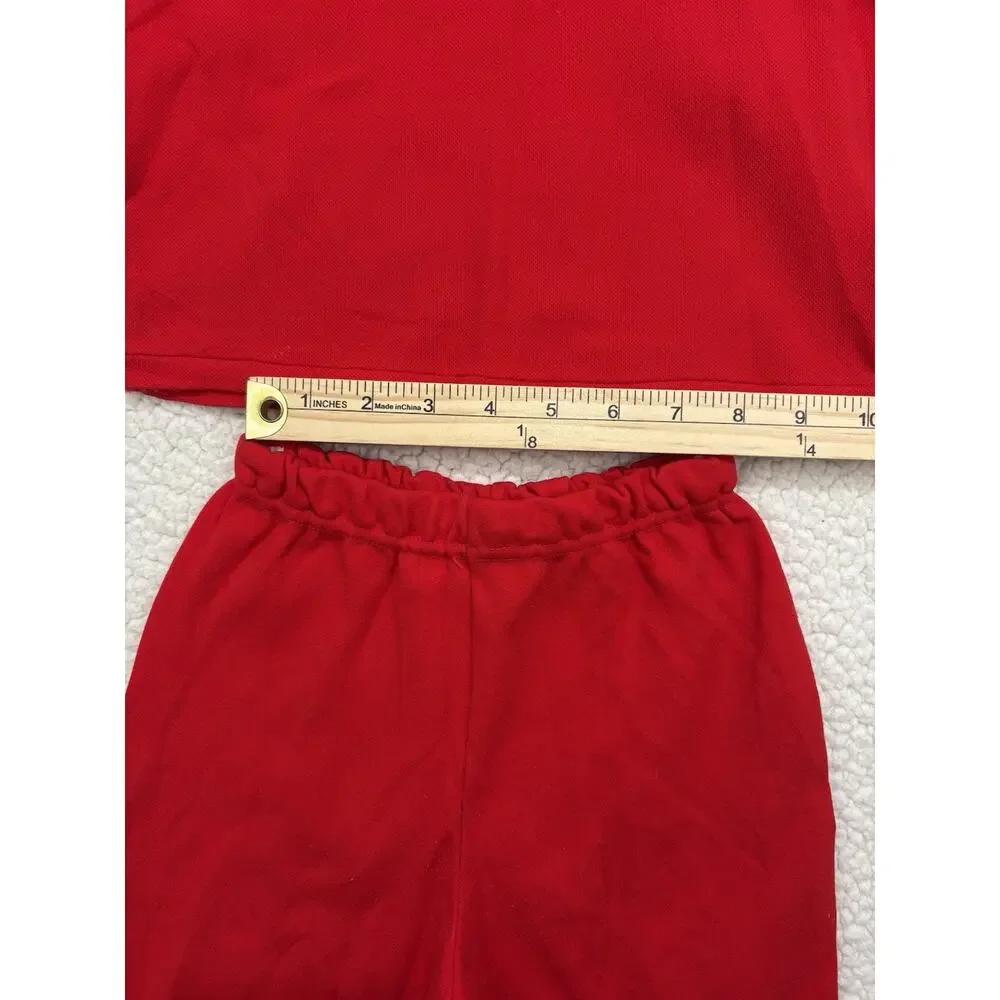 Vintage 2pc Set Boys‎ Size 7-8 Retro Summer Beach Tank Shorts Stretch Nylon Red